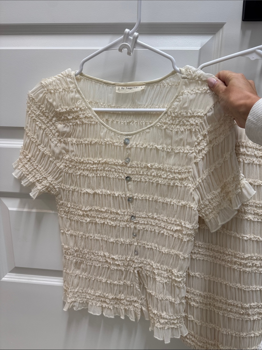 By together Cream Ruffled Button-Front Two-Piece Set - worn once